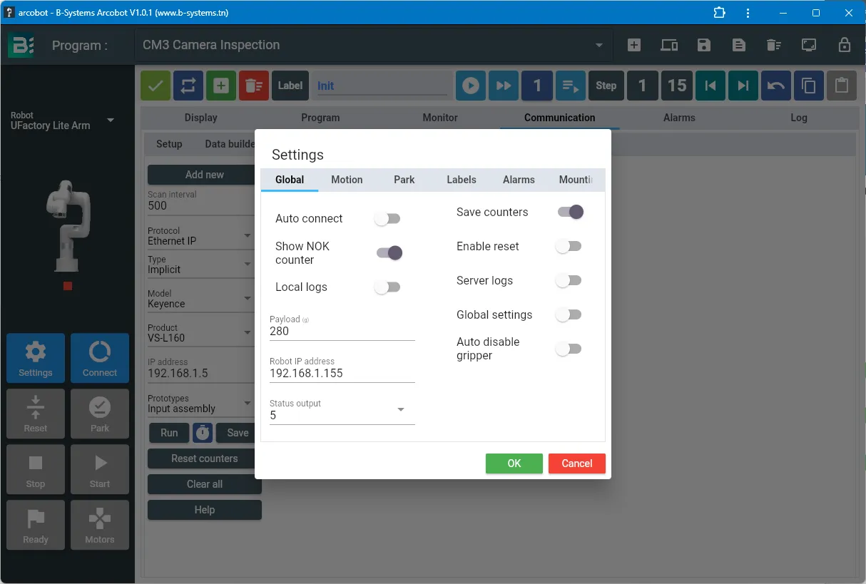 Arcobot settings